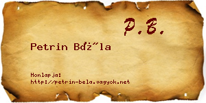 Petrin Béla névjegykártya
